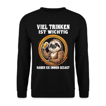 "Viel trinken ist wichtig" Biertrinker - Unisex Pullover - Schwarz - Vorne - Alina (178cm) & Michal (187cm)