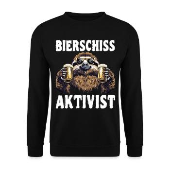 "Bierschiss Aktivist" - Faultier Bier - Unisex Pullover - Schwarz - Vorne - Alina (178cm) & Michal (187cm)