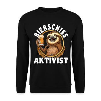 "Bierschiss Aktivist" - Faultier Bier - Unisex Pullover - Schwarz - Vorne - Alina (178cm) & Michal (187cm)