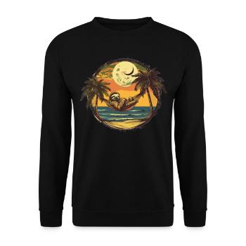 Faultier-hängematte, Strand, Chillige - Unisex Pullover - Schwarz - Vorne - Alina (178cm) & Michal (187cm)