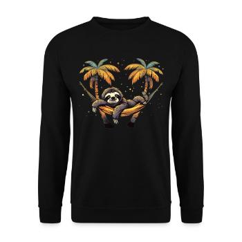 Faultier-hängematte, Strand, Chillige - Unisex Pullover - Schwarz - Vorne - Alina (178cm) & Michal (187cm)