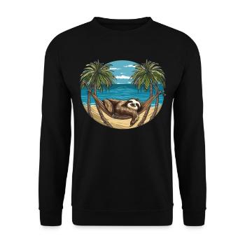 Faultier-hängematte, Strand, Chillige - Unisex Pullover - Schwarz - Vorne - Alina (178cm) & Michal (187cm)
