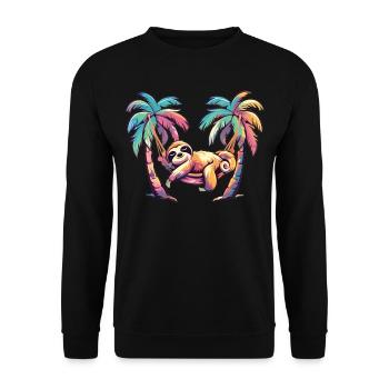 Faultier-hängematte, Strand, Chillige - Unisex Pullover - Schwarz - Vorne - Alina (178cm) & Michal (187cm)