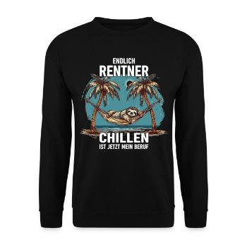 "Finally Pensioner" Chilling Sloth - Unisex Sweatshirt - black - Front - Alina (178cm) & Michal (187cm)