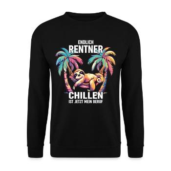 "Finally Pensioner" Chilling Sloth - Unisex Sweatshirt - black - Front - Alina (178cm) & Michal (187cm)