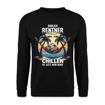 "Finally Pensioner" Chilling Sloth - Unisex Sweatshirt - black - Front - Alina (178cm) & Michal (187cm)