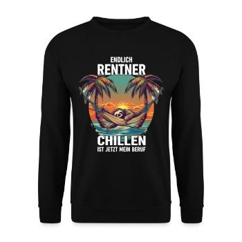 "Finally Pensioner" Chilling Sloth - Unisex Sweatshirt - black - Front - Alina (178cm) & Michal (187cm)