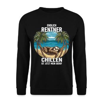 "Finally Pensioner" Chilling Sloth - Unisex Sweatshirt - black - Front - Alina (178cm) & Michal (187cm)