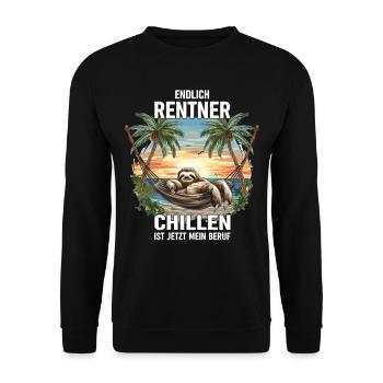 "Finally Pensioner" Chilling Sloth - Unisex Sweatshirt - black - Front - Alina (178cm) & Michal (187cm)