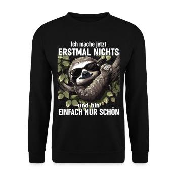 Büro Humor Langschläfer Faultier - Unisex Pullover - Schwarz - Vorne - Alina (178cm) & Michal (187cm)
