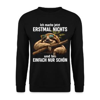 Büro Humor Langschläfer Faultier - Unisex Pullover - Schwarz - Vorne - Alina (178cm) & Michal (187cm)