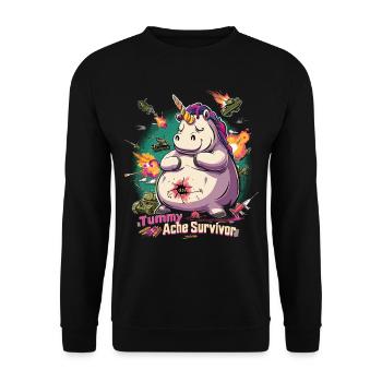 Funny Unicorn Meme Stomach Ache - Unisex Sweatshirt - black - Front - Alina (178cm) & Michal (187cm)