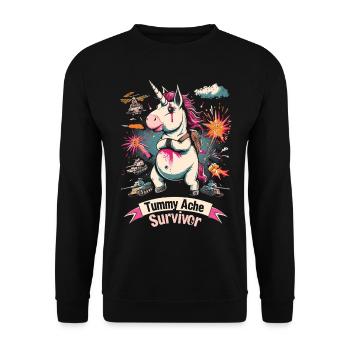 Funny Unicorn Meme Stomach Ache - Unisex Sweatshirt - black - Front - Alina (178cm) & Michal (187cm)