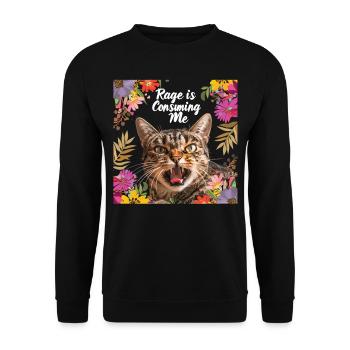 Cat Rage Consumes Me Humor Meme - Unisex Pullover - Schwarz - Vorne - Alina (178cm) & Michal (187cm)