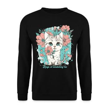 Cat Rage Consumes Me Humor Meme - Unisex Pullover - Schwarz - Vorne - Alina (178cm) & Michal (187cm)