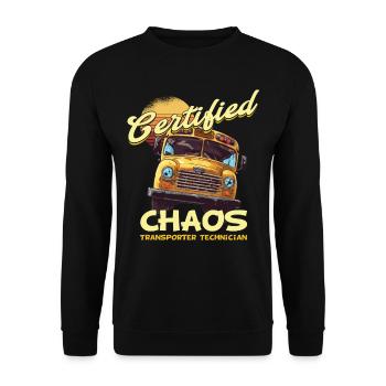 Chaos Transport Schulbusfahrer - Unisex Pullover - Schwarz - Vorne - Alina (178cm) & Michal (187cm)