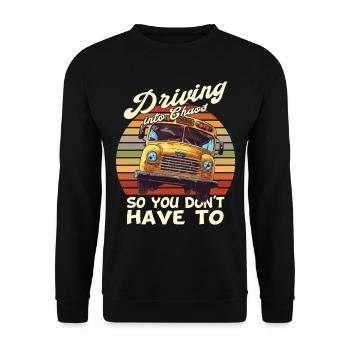 Chaos Transport Schulbusfahrer - Unisex Pullover - Schwarz - Vorne - Alina (178cm) & Michal (187cm)