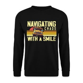 Chaos Transport Schulbusfahrer - Unisex Pullover - Schwarz - Vorne - Alina (178cm) & Michal (187cm)