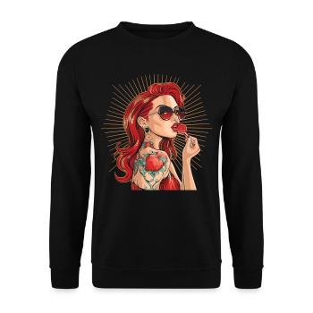 Rote Haare Rockabilly Pin Up Girl 50s - Unisex Pullover - Schwarz - Vorne - Alina (178cm) & Michal (187cm)