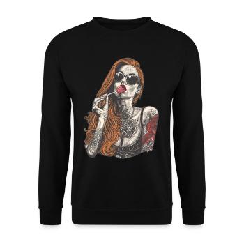 Rote Haare Rockabilly Pin Up Girl 50s - Unisex Pullover - Schwarz - Vorne - Alina (178cm) & Michal (187cm)