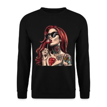 Rote Haare Rockabilly Pin Up Girl 50s - Unisex Pullover - Schwarz - Vorne - Alina (178cm) & Michal (187cm)