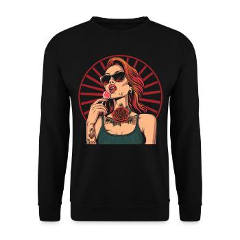 Rote Haare Rockabilly Pin Up Girl 50s - Unisex Pullover - Schwarz - Vorne - Alina (178cm) & Michal (187cm)