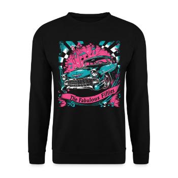 Fifties 1950s Car Music - Unisex Sweatshirt - black - Front - Alina (178cm) & Michal (187cm)