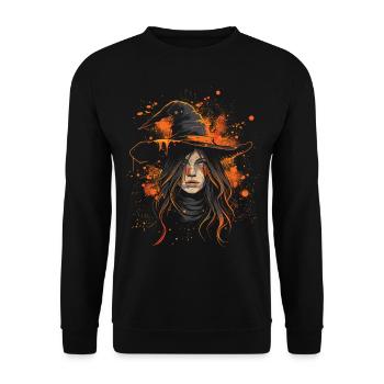Gruselige Pin-up-hexe Halloween - Unisex Pullover - Schwarz - Vorne - Alina (178cm) & Michal (187cm)