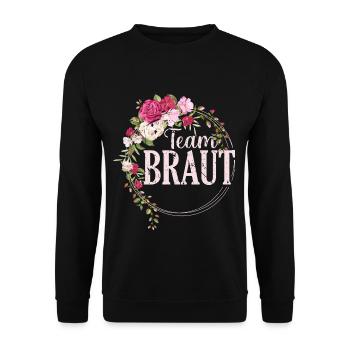 Team Braut Brautjungfern Junggesellin Hochzeit - Unisex Pullover - Schwarz - Vorne - Alina (178cm) & Michal (187cm)