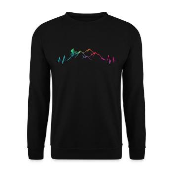 Mountainbiker auf dem Berg - MTB - Unisex Pullover - Schwarz - Vorne - Alina (178cm) & Michal (187cm)