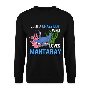 Nur ein verrückter Junge der Mantarochen liebt - Unisex Pullover - Schwarz - Vorne - Alina (178cm) & Michal (187cm)