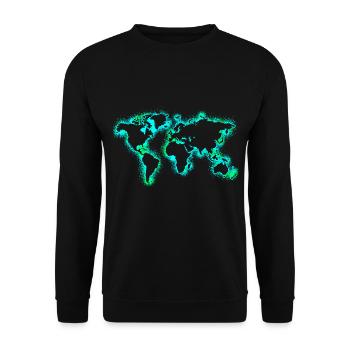 Weltkarte Erde Landkarte Earthday Neonblau - Unisex Pullover - Schwarz - Vorne - Alina (178cm) & Michal (187cm)