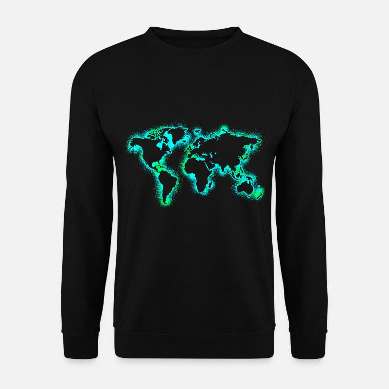 World Map Earth Map Earthday Neon Blue - Unisex Sweatshirt - black
