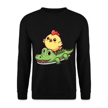 Cute chicken on crocodile - Unisex Sweatshirt - black - Front - Alina (178cm) & Michal (187cm)