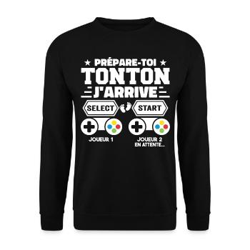 Prépare-toi Tonton J'arrive - Annonce Grossesse - Sweat-shirt Unisexe - noir - Devant - Alina (178cm) & Michal (187cm)