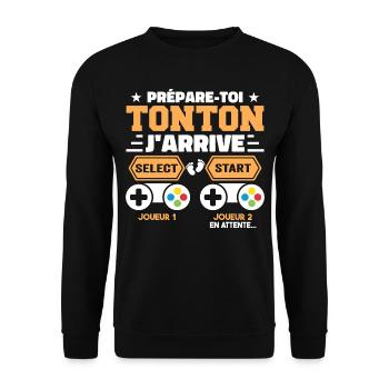 Prépare-toi Tonton J'arrive - Annonce Grossesse - Sweat-shirt Unisexe - noir - Devant - Alina (178cm) & Michal (187cm)