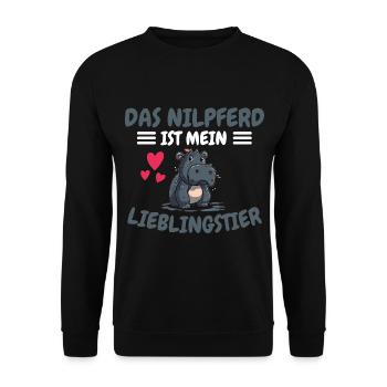 Nilpferd Lieblingstier Afrika Tier Geschenk Hippo - Unisex Pullover - Schwarz - Vorne - Alina (178cm) & Michal (187cm)