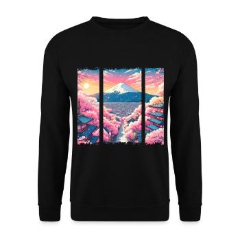Japanese Cherry Blossom Route - Unisex Sweatshirt - black - Front - Alina (178cm) & Michal (187cm)