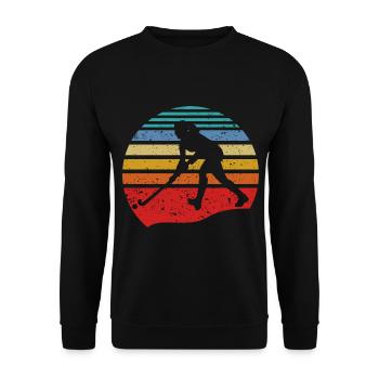 Retro Vintage Feldhockey Geschenk Feldhockey Spiel - Unisex Pullover - Schwarz - Vorne - Alina (178cm) & Michal (187cm)