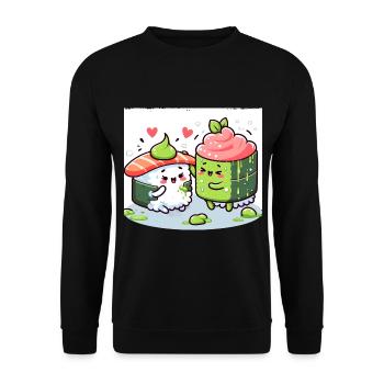Sushi kawaii au wasabi - Sweat-shirt Unisexe - noir - Devant - Alina (178cm) & Michal (187cm)