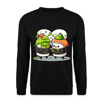 Kawaii Sushi with Wasabi - Unisex Sweatshirt - black - Front - Alina (178cm) & Michal (187cm)