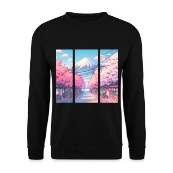 Route des cerisiers japonais en fleurs - Sweat-shirt Unisexe - noir - Devant - Alina (178cm) & Michal (187cm)
