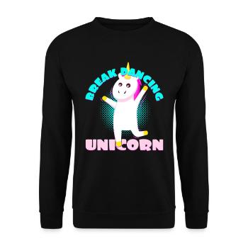 Breakdancing Einhorn Unicorn Geschenkidee Breaking - Unisex Pullover - Schwarz - Vorne - Alina (178cm) & Michal (187cm)