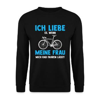 Ich liebe es wenn meine frau mich Rad fahren lässt - Unisex Pullover - Schwarz - Vorne - Alina (178cm) & Michal (187cm)