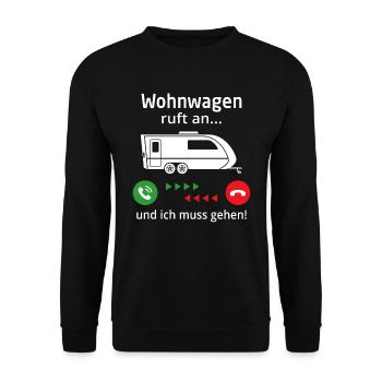 wohnwagen ruft an und ich muss gehen - Unisex Pullover - Schwarz - Vorne - Alina (178cm) & Michal (187cm)