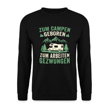 zum campen geboren zum arbeiten gezwungen - Unisex Pullover - Schwarz - Vorne - Alina (178cm) & Michal (187cm)