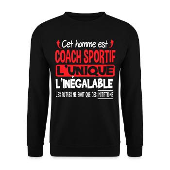 Coach sportif homme viril. Cadeau sport unique - Sweat-shirt Unisexe - noir - Devant - Alina (178cm) & Michal (187cm)