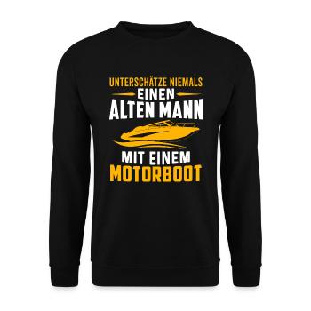 Alten mann mit einem motorboot - Unisex Pullover - Schwarz - Vorne - Alina (178cm) & Michal (187cm)