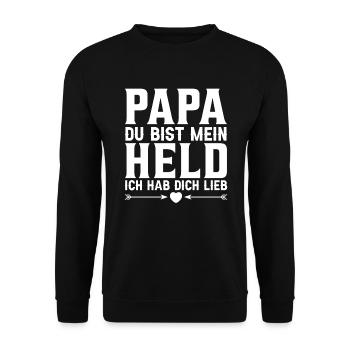papa du bist mein held ich hab dich lieb - Unisex Pullover - Schwarz - Vorne - Alina (178cm) & Michal (187cm)