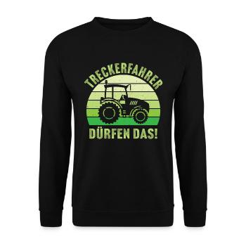 Treckerfahrer dürfen das ! traktor Landwirt - Unisex Pullover - Schwarz - Vorne - Alina (178cm) & Michal (187cm)